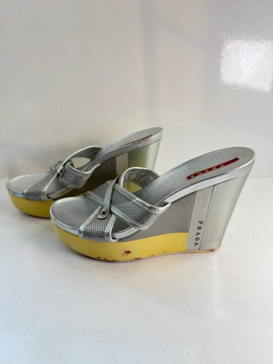 Prada Metallic Wedge Sandals – Women’s Size EU 36 / US 6 - Picture 9 of 16